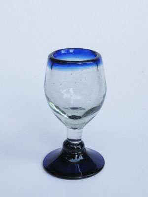 Cobalt Blue Rim Glassware / 'Cobalt Blue Rim' tulip stemmed tequila sippers (set of 6) / These stemmed tequila sipping glasses are like mini wine glasses. Made of authentic recycled glass.
